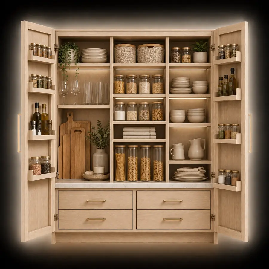Armoire de cuisine nettoyée et réorganisée