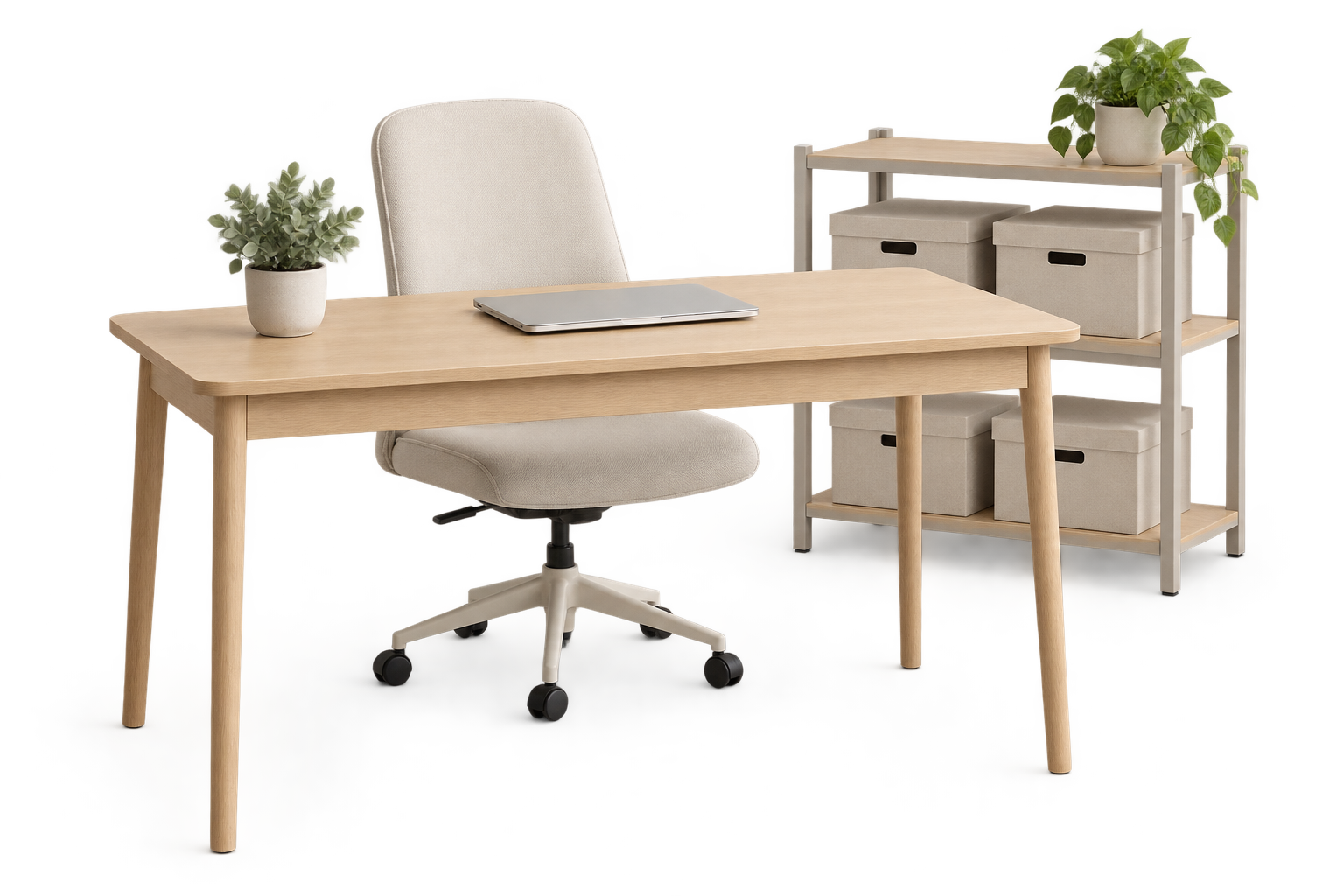 Mobilier de bureau et espace atelier propres sur fond clair
