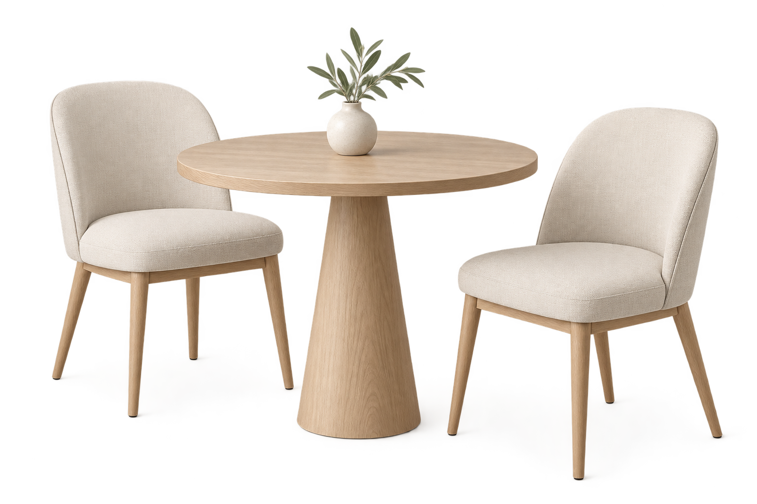 Table de restaurant et chaises beiges sur fond clair